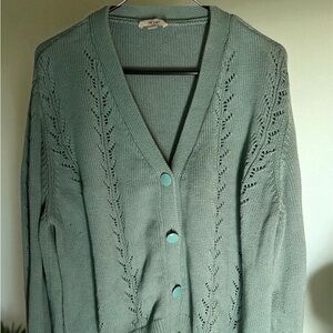 Elegant Green Knit Cardigan with Embroidery